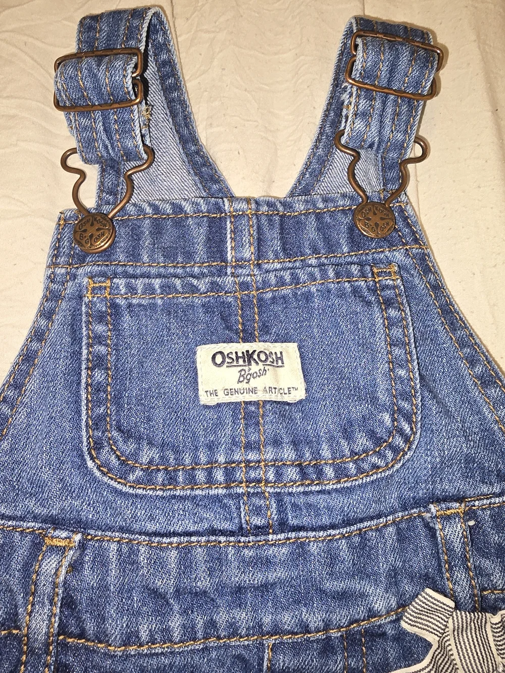 OshKosh B'gosh Blue Denim Pinafore Dress with Striped Bow
